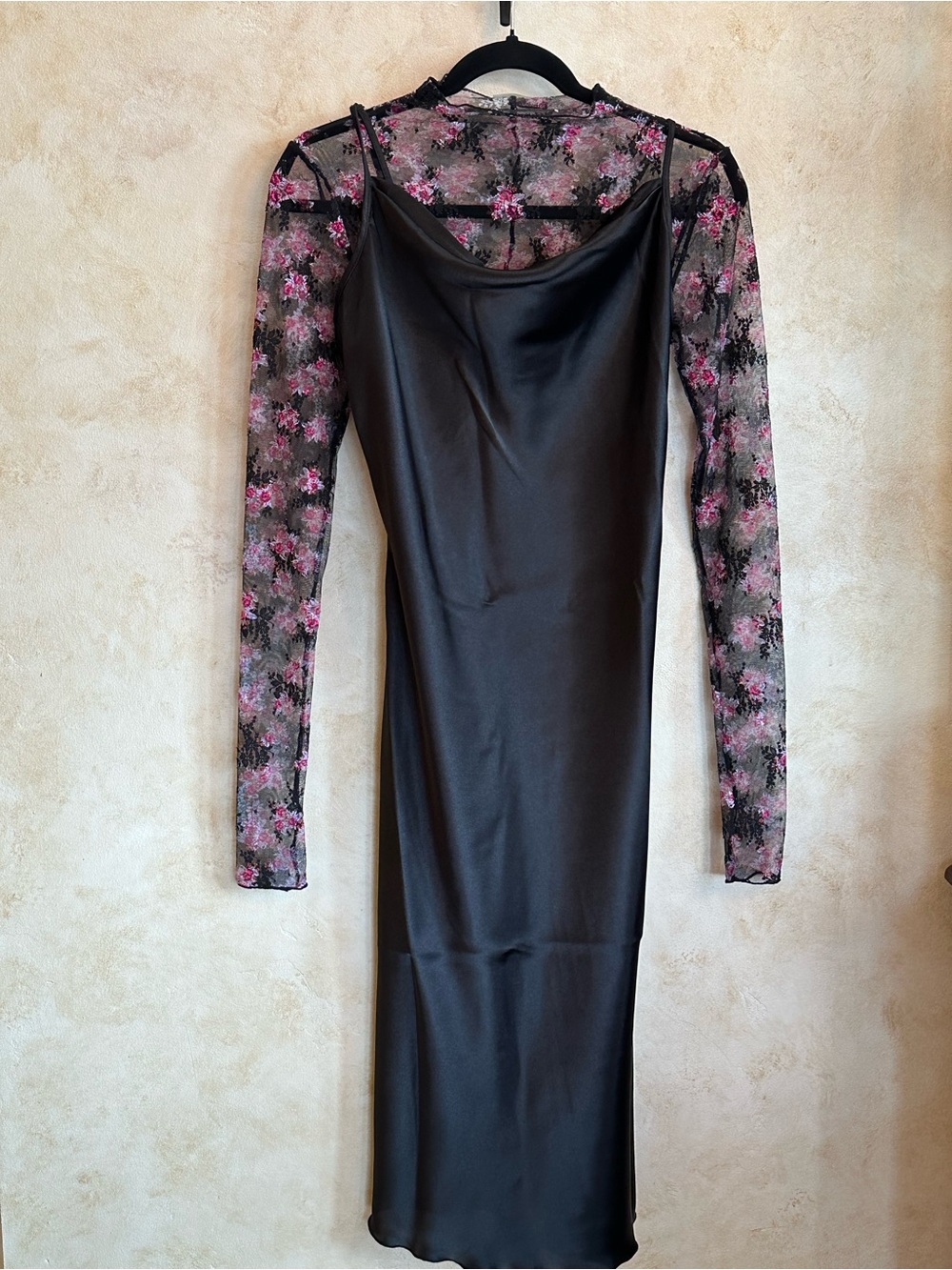 Free People Lady Lux Printed Layering Top in Black Combo Sheer Accent Feminine